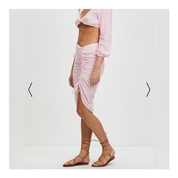 Revolve VDM The Label Jemma Crop Top/Stassie Ruched Skirt Pink Gingham  Sz Sm - Picture 10 of 12